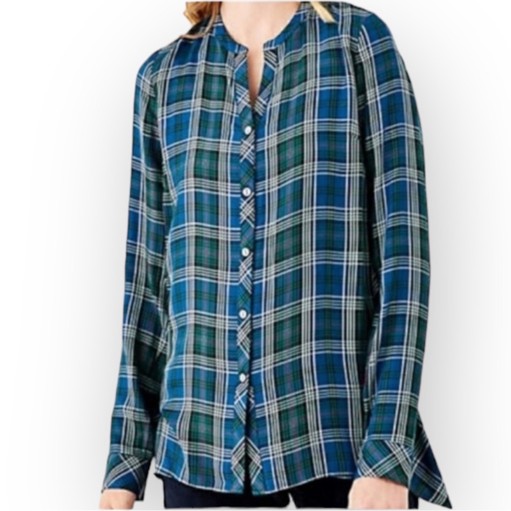 J Jill Plaid Button Down Tunic size large NWT